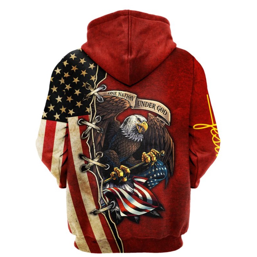 One nation under God Jesus 3D Hoodie - back One nation under God Jesus 3D Hoodie - back