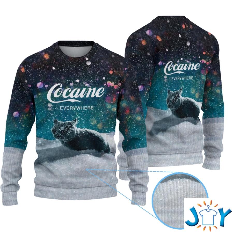 Snow Cat Cocaine Everywhere Knitted Ugly Sweater Snow Cat Cocaine Everywhere Knitted Ugly Sweater