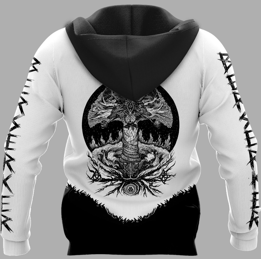 Viking Bear Skull And Yggdrasil 3D Hoodie - back Viking Bear Skull And Yggdrasil 3D Hoodie - back
