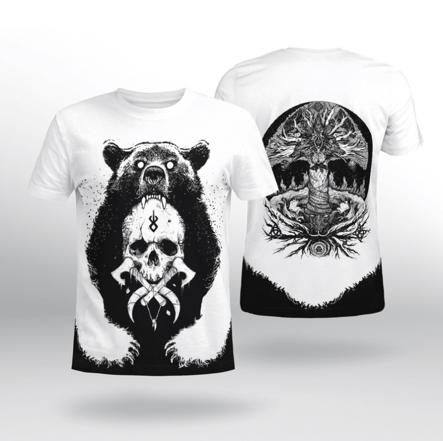 Viking Bear Skull And Yggdrasil 3D T-shirt Viking Bear Skull And Yggdrasil 3D T-shirt