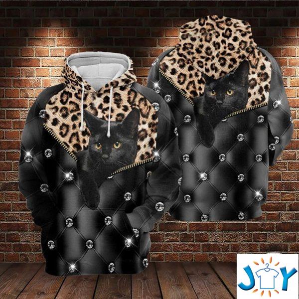 black cat leopard skin d all over print hoodie