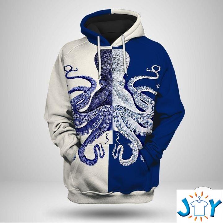 Blue And White Octopus 3D Hoodies