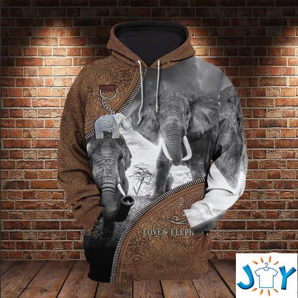 loves elephant leather zipper d all over print hoodie