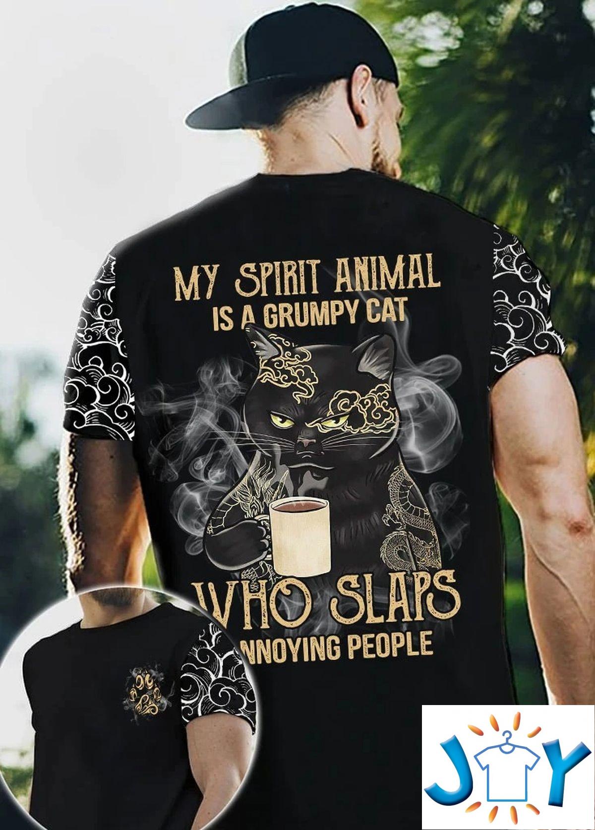 My Spirit Animal Is A Grumpy Cat Who Slaps Annoying People 3D All Over Print T-shirt, Hoodie