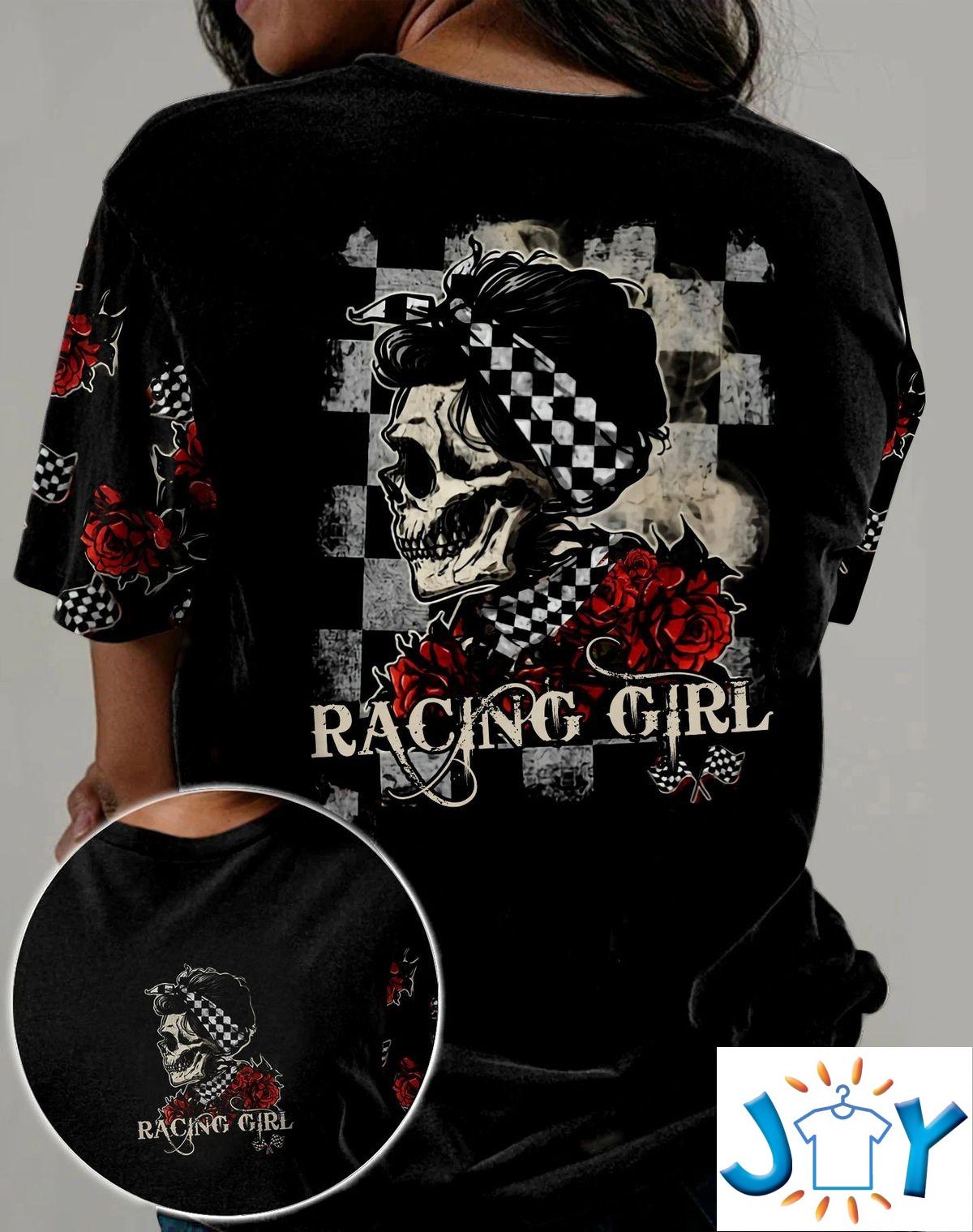 Skull Racing Girl Rose 3D All Over Print T-Shirt, Hoodie