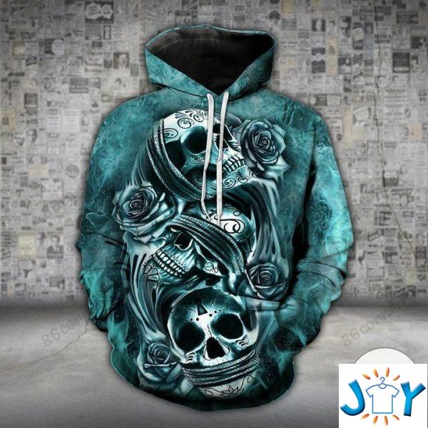 skull turquoise trio d hoodie