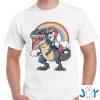 unicorn riding dinosaur rex funny unicorns party rainbow squad gifts for kids boys girls shirt M