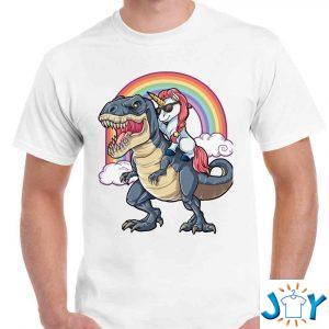 unicorn riding dinosaur rex funny unicorns party rainbow squad gifts for kids boys girls shirt M