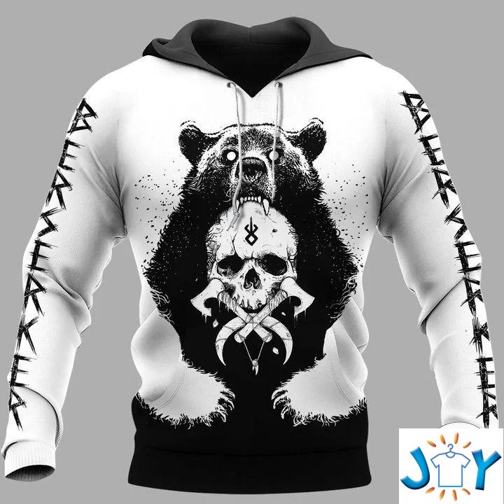 Viking Bear Skull And Yggdrasil 3D Hoodie viking bear skull and yggdrasil d all over print hoodie