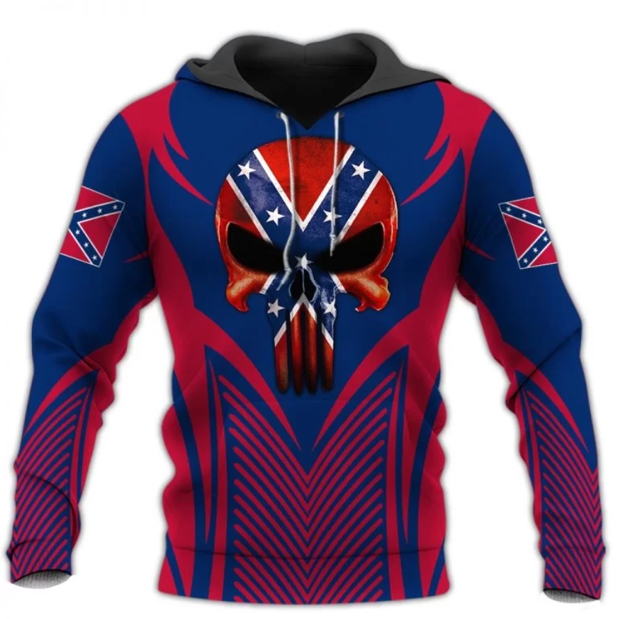 Skull Punisher Confederate Flag 3D Hoodie Skull Punisher Confederate Flag 3D Hoodie