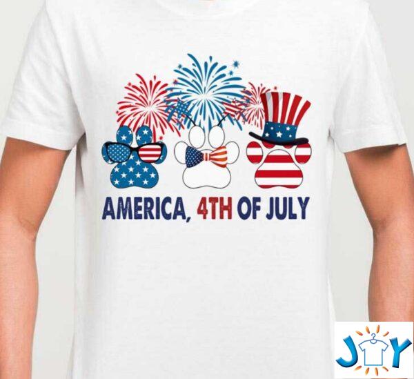 American Flag Dog Paw 4th Of July shirt