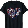 Heart Dog Paw American Flag 4th Of July Shirt