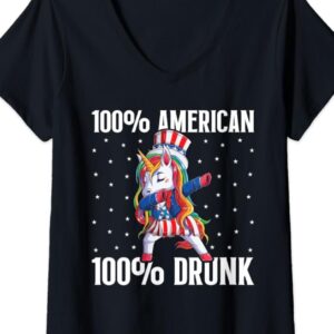 Unicorn 100% American 100% Drunk Funny 4th of July Drunk Shirt