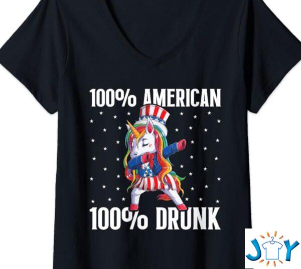 Unicorn 100% American 100% Drunk Funny 4th of July Drunk Shirt