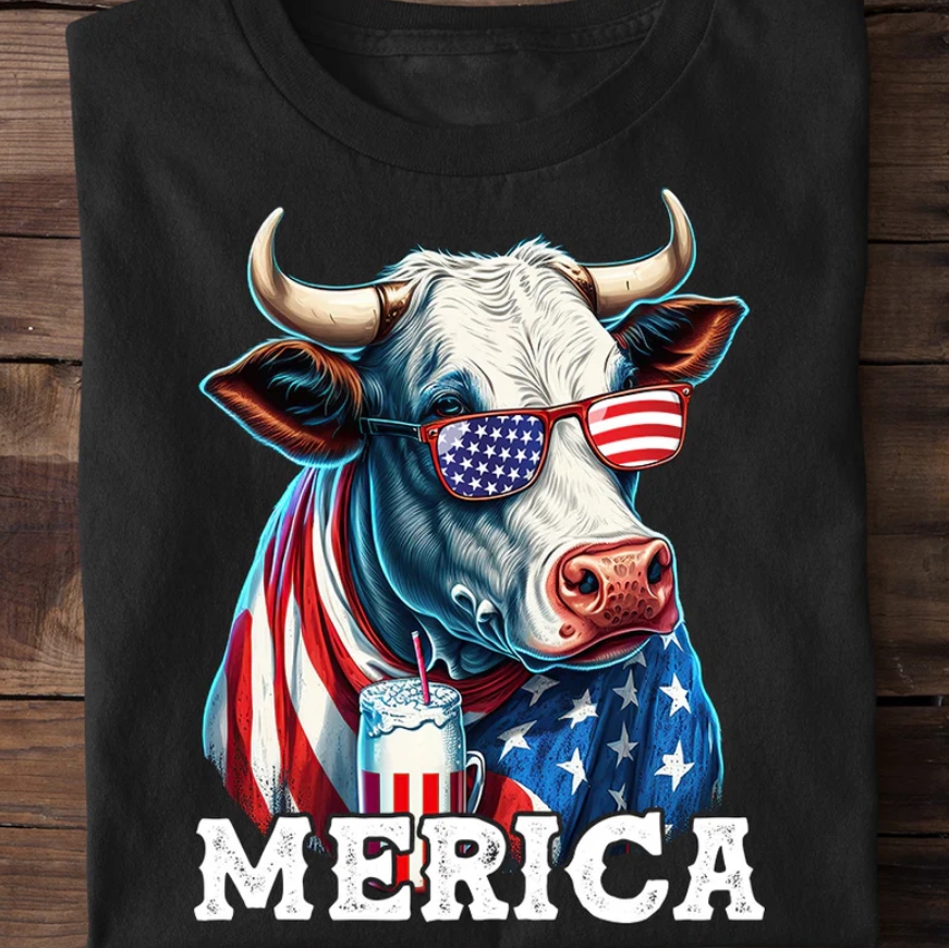 American Flag Cow Fourth of July Shirt American Flag Cow Fourth of July Shirt