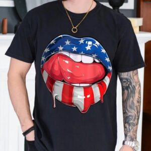 American Flag Mouth Lick Lip Fourth Of July Shirt