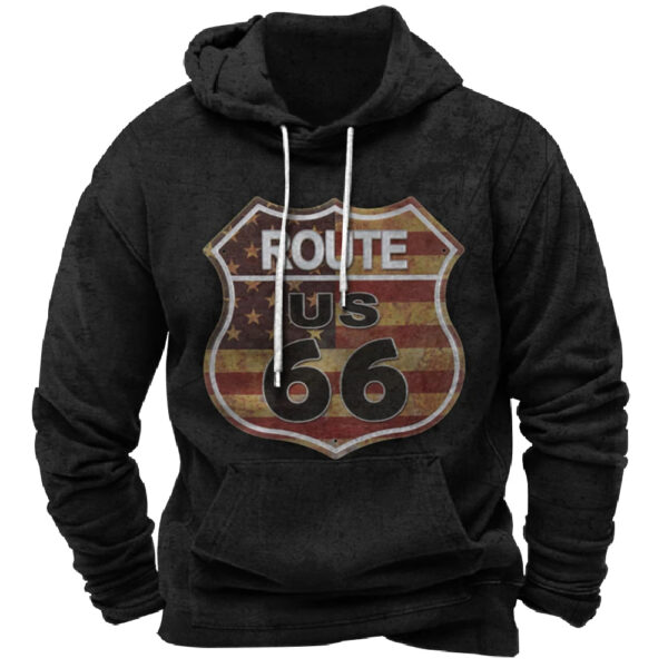Vintage Retro US Flag Route 66 Hoodie