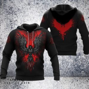 Viking Red Raven Symbol Vegvisir Hoodie